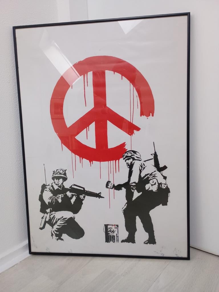 Banksy poster ingelijst in zwarte aluminium lijst, Ophalen of Verzenden