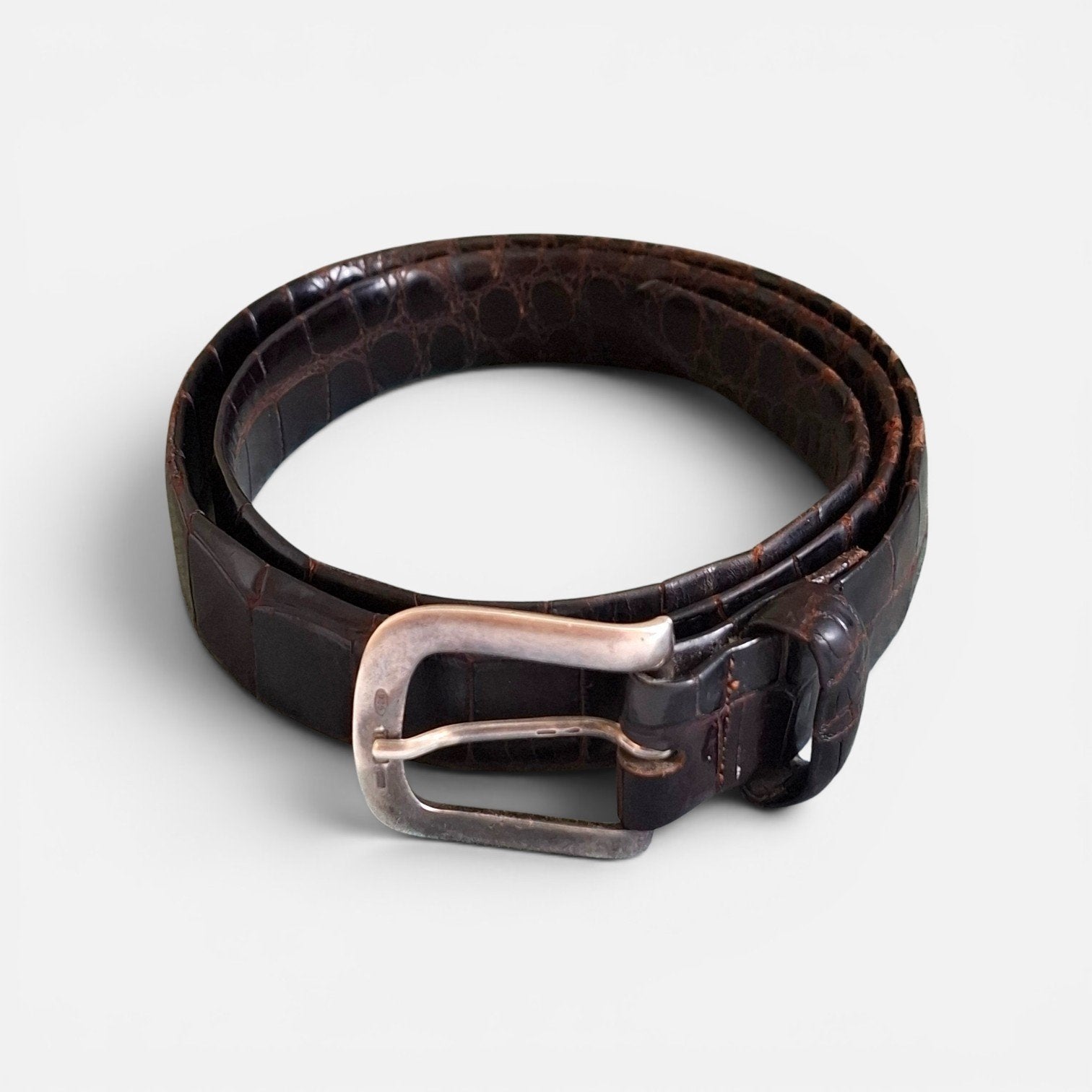 Lanvin riem – maat 85 – echt krokodillenleer – pure zilveren, 95 tot 105 cm, Lanvin, Bruin, Echt leder