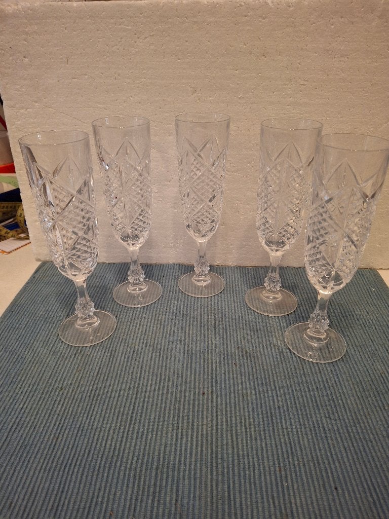 5 Crystal D'Arques Durand kristallen champagne glazen, Ophalen of Verzenden