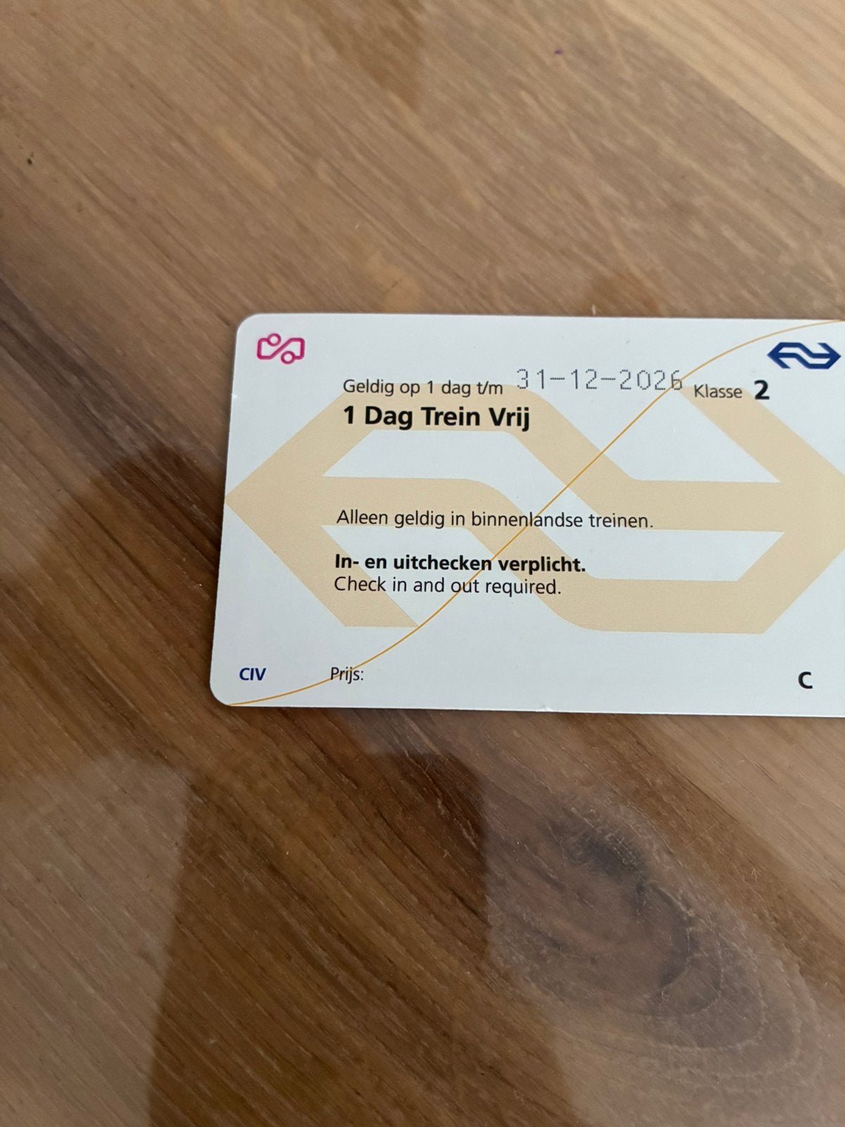 1x NS dagkaart retour door heel NL 2e klasse, Eén persoon, Trein, Algemeen kaartje