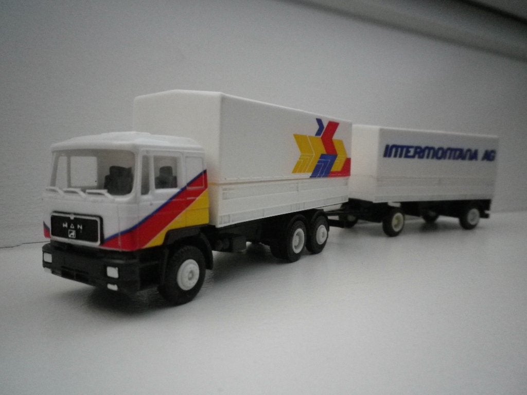 Herpa MAN F90 huif combinatie Transmontana AG, Ophalen of Verzenden, Gebruikt, Bus of Vrachtwagen, Herpa