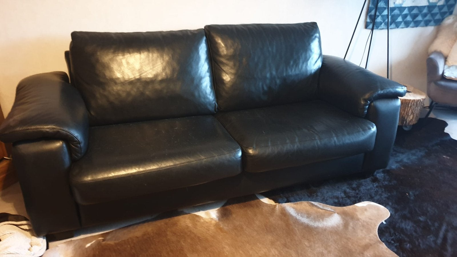 Leren bank, Ophalen, Tweepersoons, 75 tot 100 cm, Zo goed als nieuw