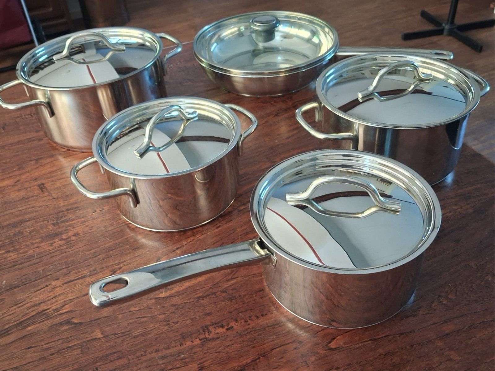 4 goede bk pannenset plus koekepan zie beschrijving, Ophalen of Verzenden, Rvs, Pannenset