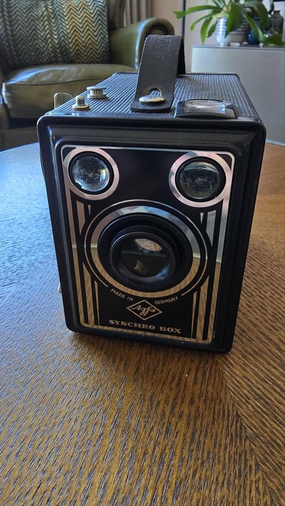 Agfa Synchro Box vintage camera met lederen tasje, Ophalen