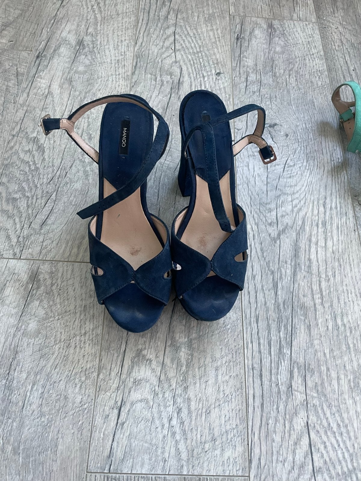 Mango plateauzolen met hak - Maat 38, Ophalen, Gedragen, Blauw, Schoenen met hoge hakken