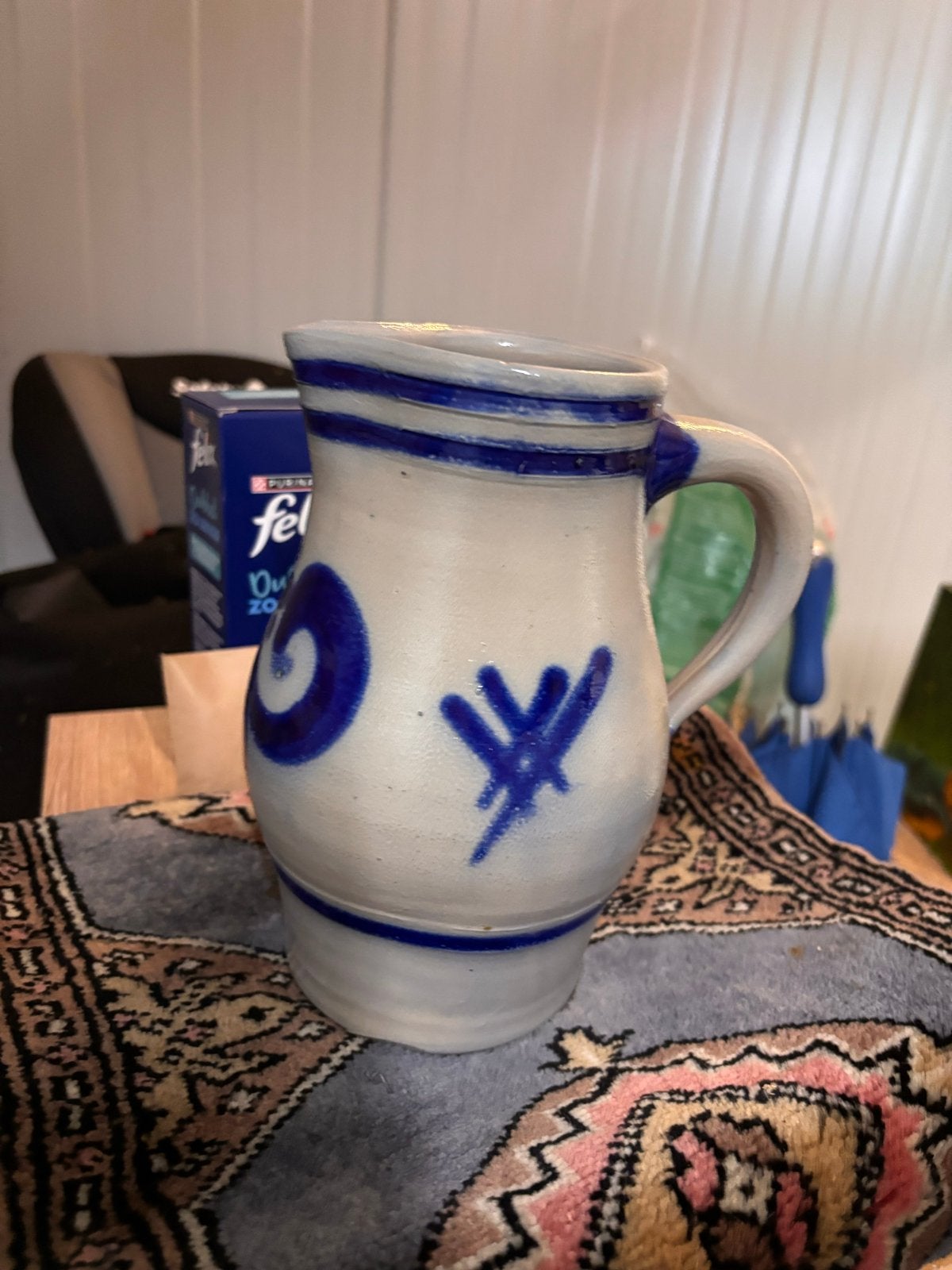 Vintage Keulse Vaas - Handgemaakt Keramiek met Blauwe Decora, Antiek en Kunst, Ophalen