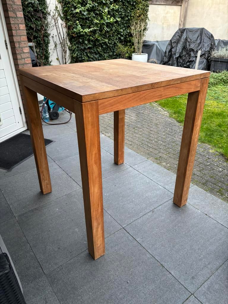Tafel teakhout hoog statafel horecatafel 90x90x102cm borrel, Ophalen, Gebruikt