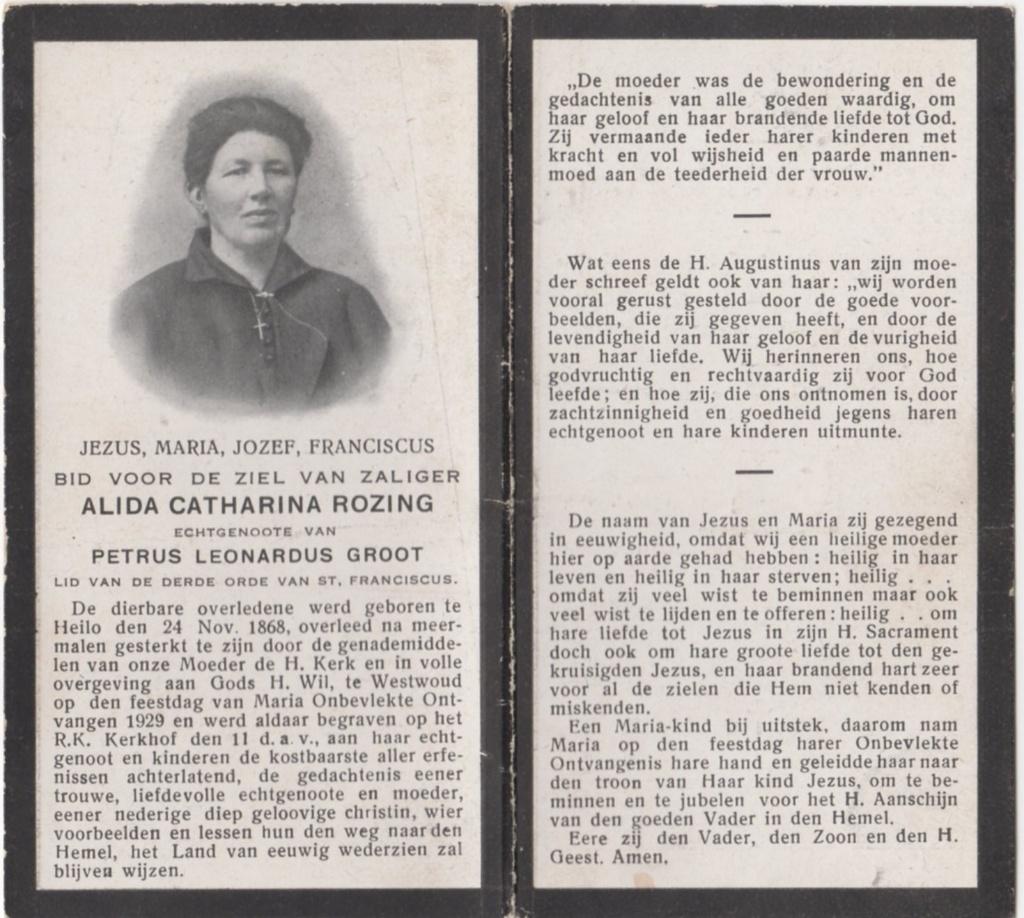 Alida Cath. Rozing 1868 Heilo + 1929 Westwoud, 60 jaar oud, Verzenden