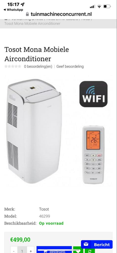 Mobiele airco Tosat Mona met Wifi en afstandsbediening, Witgoed en Apparatuur, Airco's, Minder dan 60 m³, Nieuw, 3 snelheden of meer