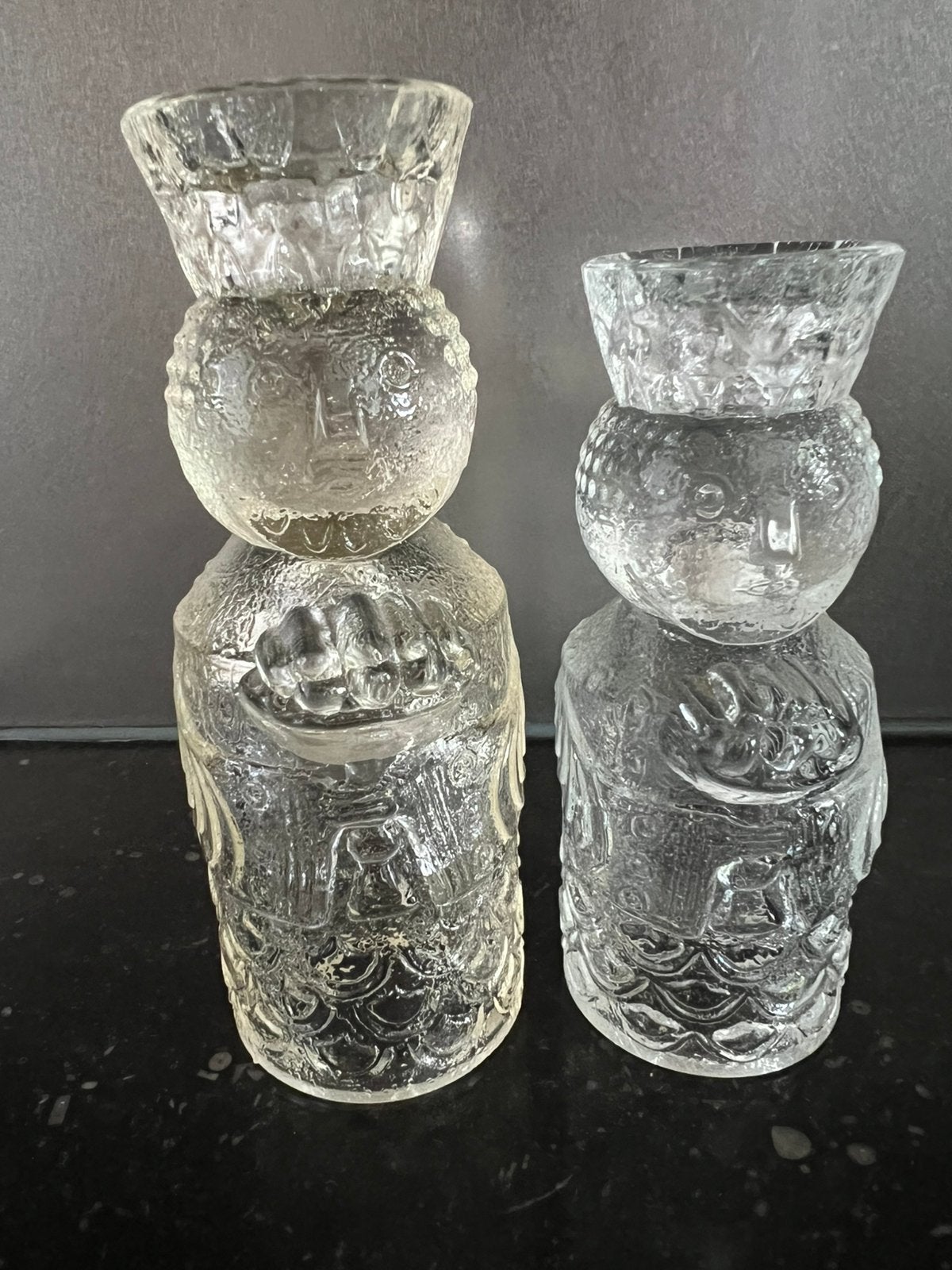 2 Vintage Björn Wiinblad Glas Kandelaar ‘Drie Koningen’ 60’s, Ophalen of Verzenden, Zo goed als nieuw, Glas, Kandelaar