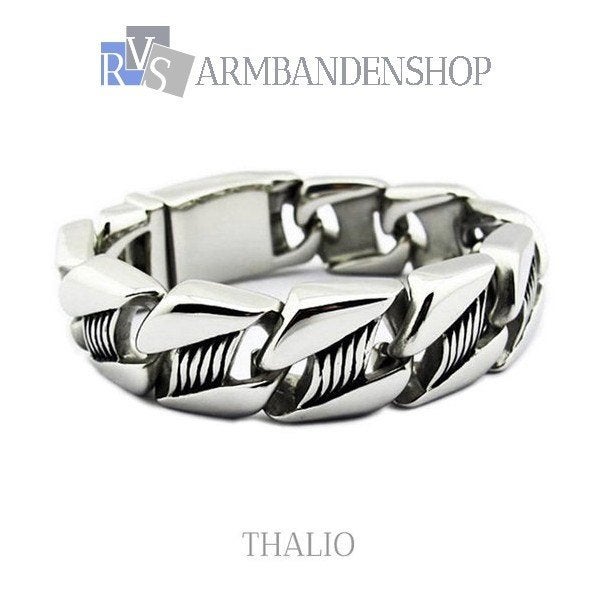 Rvs stalen armband "Thalio". rvs staal zilver kleur., Sieraden, Tassen en Uiterlijk, Armbanden, Verzenden, Nieuw, Zilver, Staal