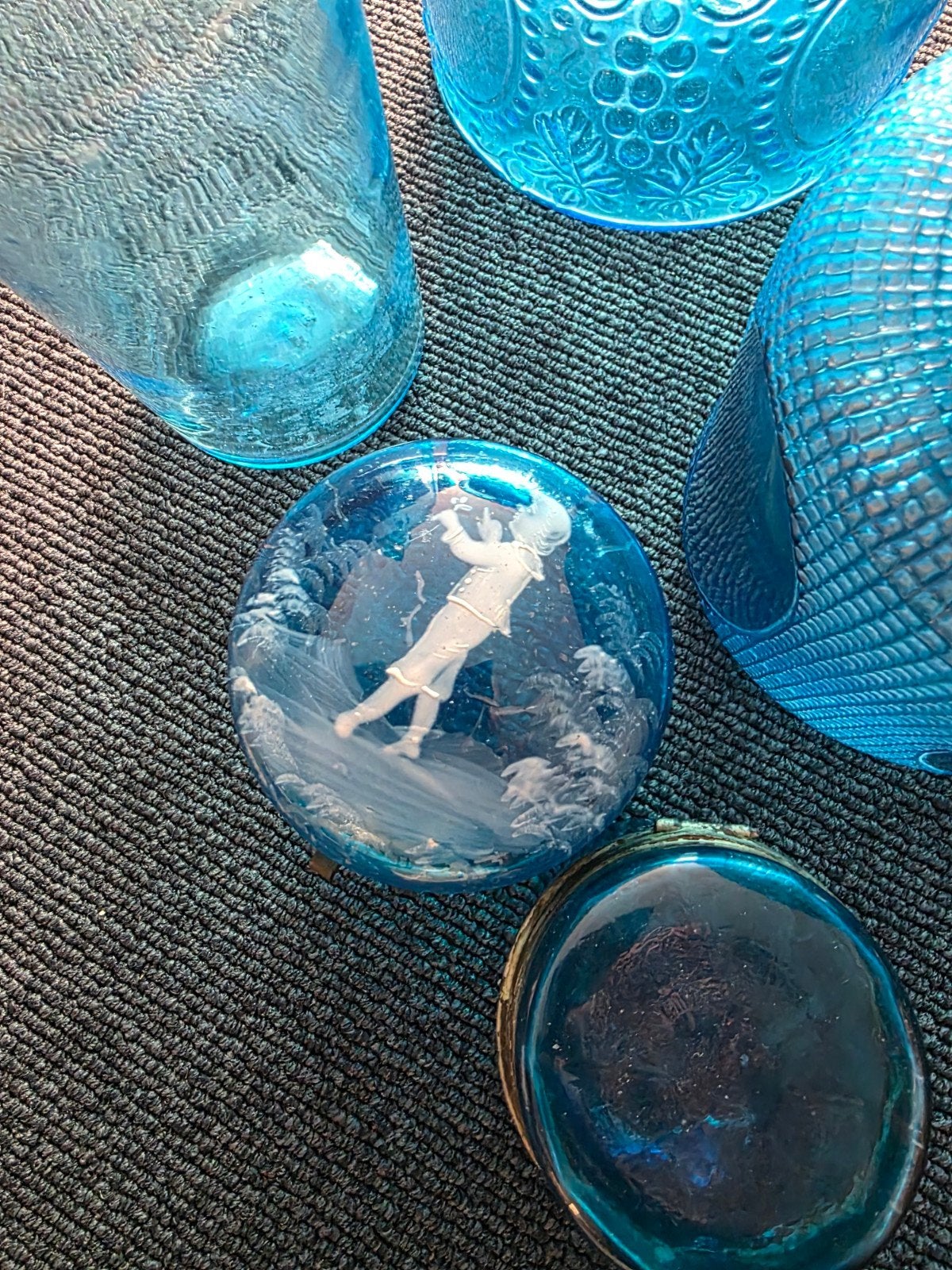 Set van 9 Vintage Blauwe Glazen Potten en Flessen, Ophalen