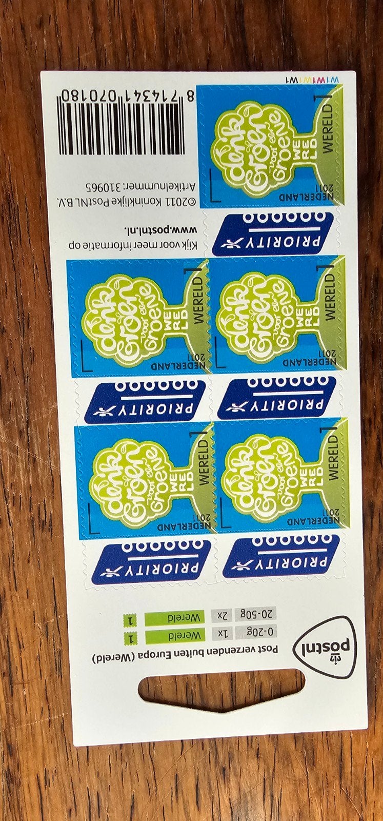 Postzegelvel V 2867 Wereld 1 - PostNL 2011, Verzenden