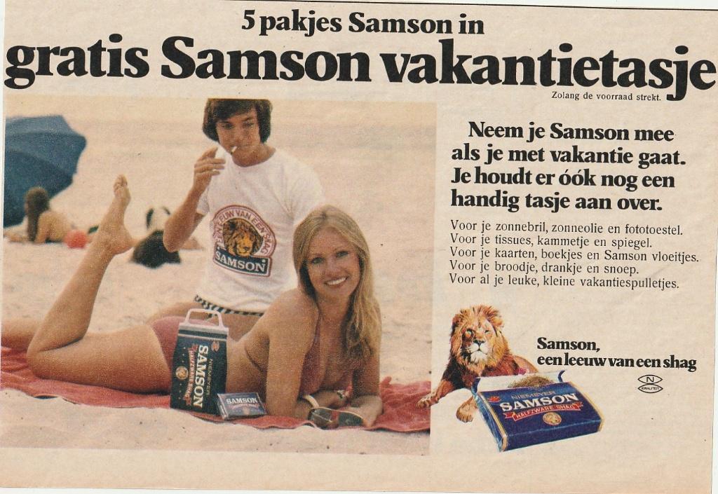 Retro reclame 1976 Samson vrouw bikini op het strand, Verzamelen, Retro, Overige typen, Verzenden