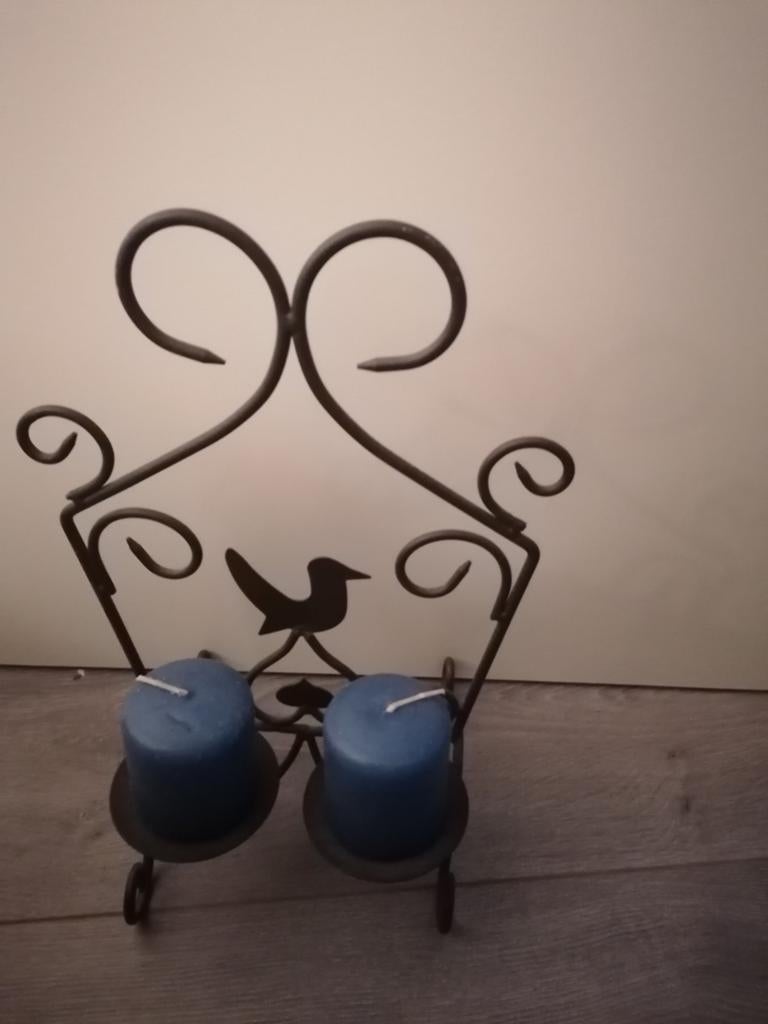 Bruine metalen kandelaar met vogel voor twee kaarsen, Huis en Inrichting, Woonaccessoires | Kandelaars en Kaarsen, Ophalen of Verzenden