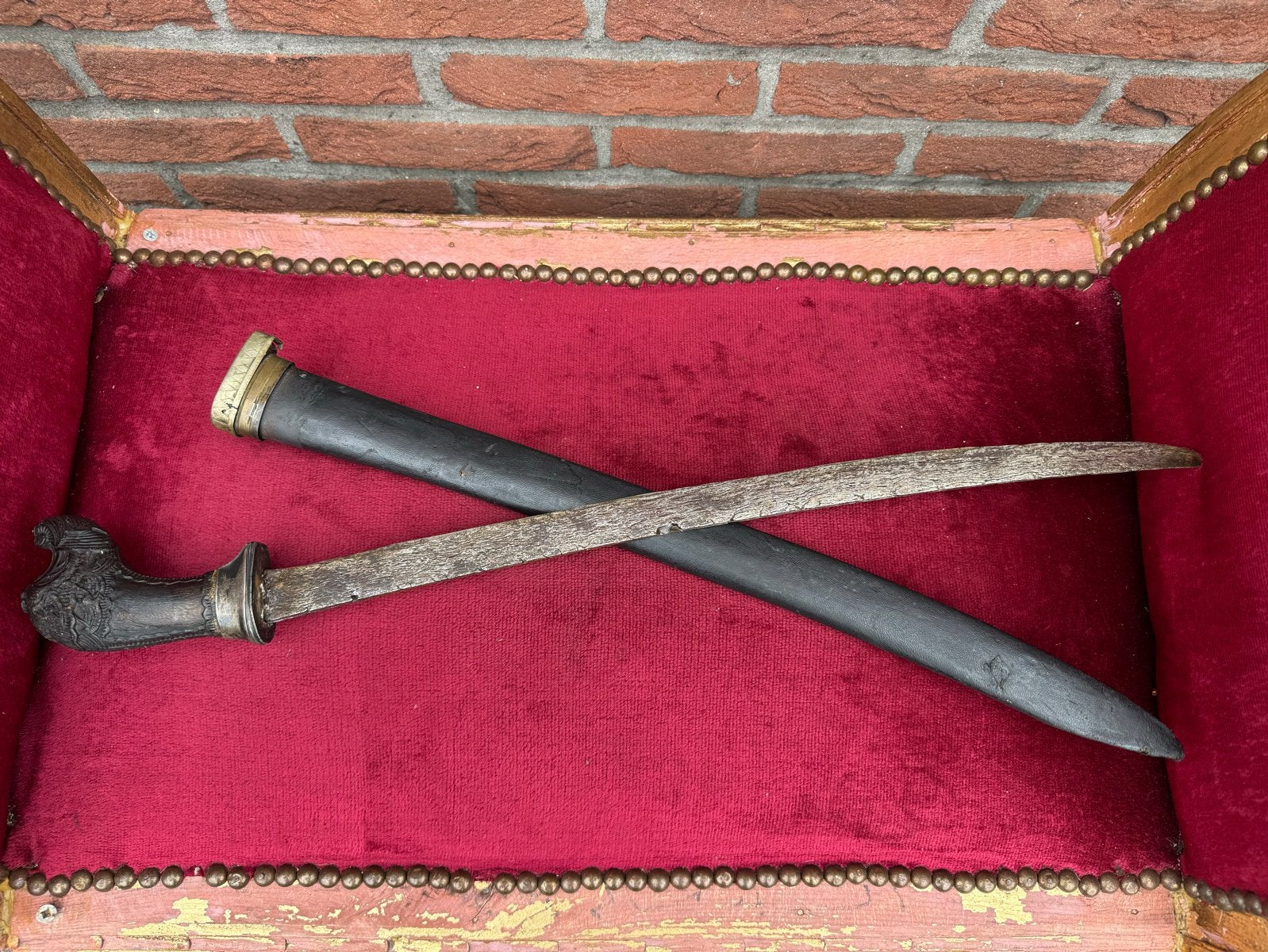 antieke Klewang/ Indisch zwaard met pamor kling - Sumatra, Verzamelen, Ophalen of Verzenden, Landmacht, Azië, Zwaard of Sabel