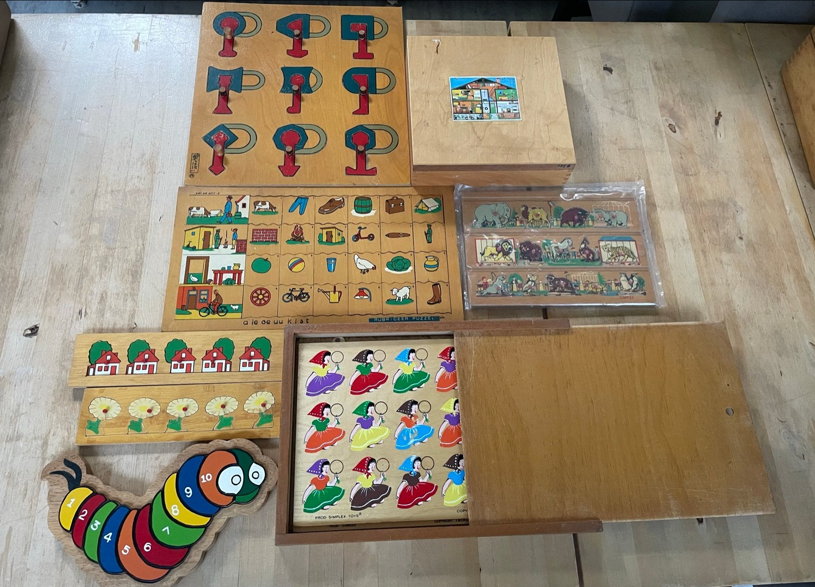 Vintage Houten Spellen en Puzzels - Educatief Speelgoed, Ophalen of Verzenden, Gebruikt, Overige typen