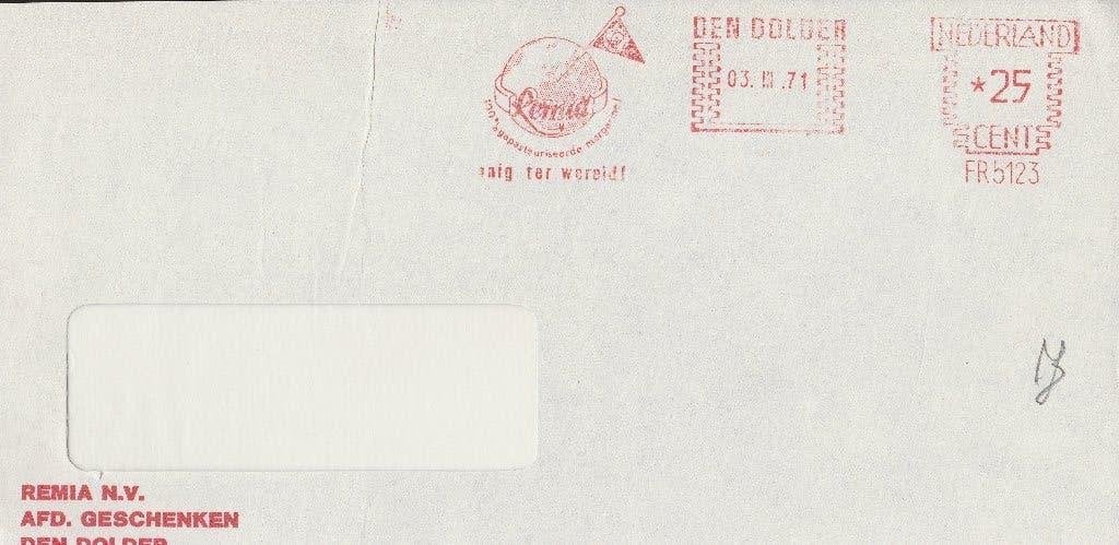 DEN DOLDER 1971 Enveloppenfront REMIA. afd Geschenken, Ophalen of Verzenden, 1960 tot 1980, Gelopen, Utrecht