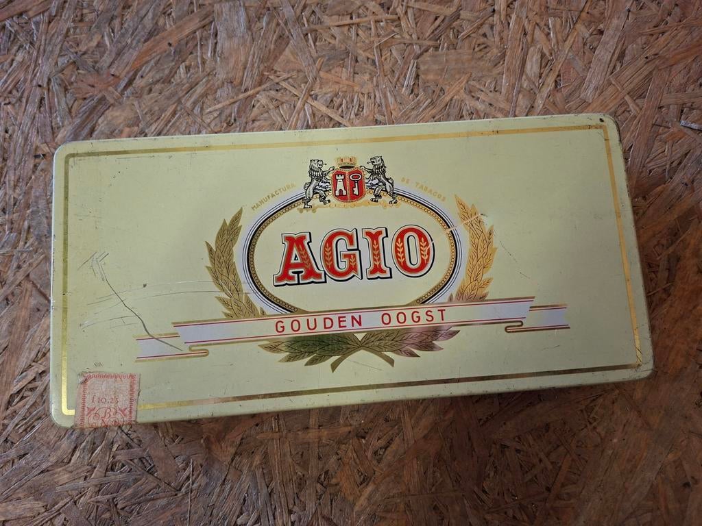 Vintage Agio sigarendoos Gouden Oogst, Gebruikt, Ophalen of Verzenden, Sigarenbandjes, Agio