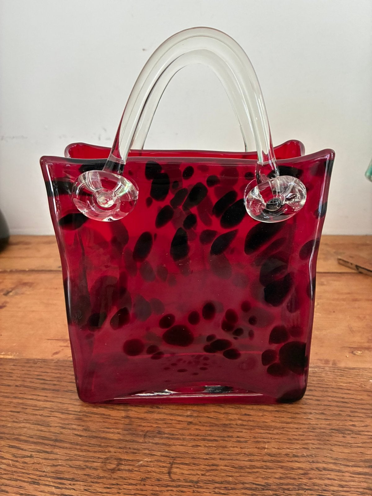Vintage Murano glazen vaas in de vorm van tas, Ophalen of Verzenden, Zo goed als nieuw, Blauw, Overige typen