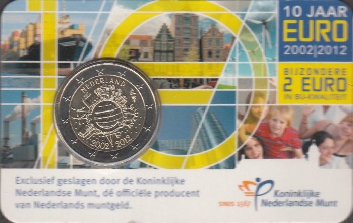 Nederland 2 euro 10 Jaar Euro 2012 BU kwaliteit in coincard, Ophalen of Verzenden, Koningin Beatrix, Euro's, Setje