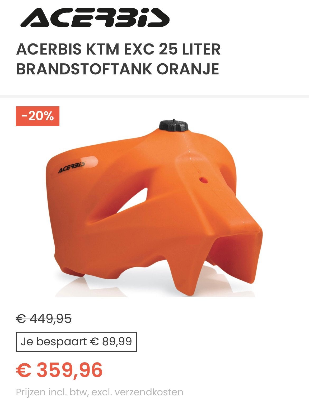NIEUW Acerbis KTM EXC 25 Liter tank met bevestiging material, Ophalen of Verzenden, Gebruikt