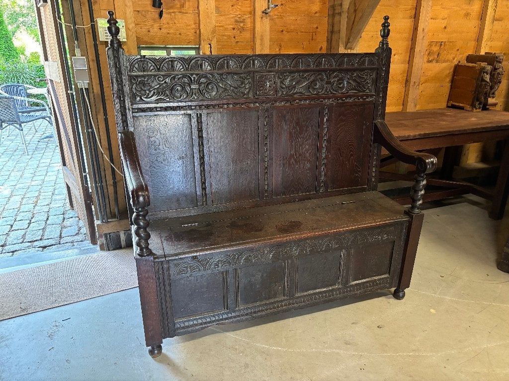antieke Engelse hal bank bankje mooi snijwerk! nu 100 euro!!, Antiek en Kunst, Antiek | Meubels | Stoelen en Banken, Ophalen
