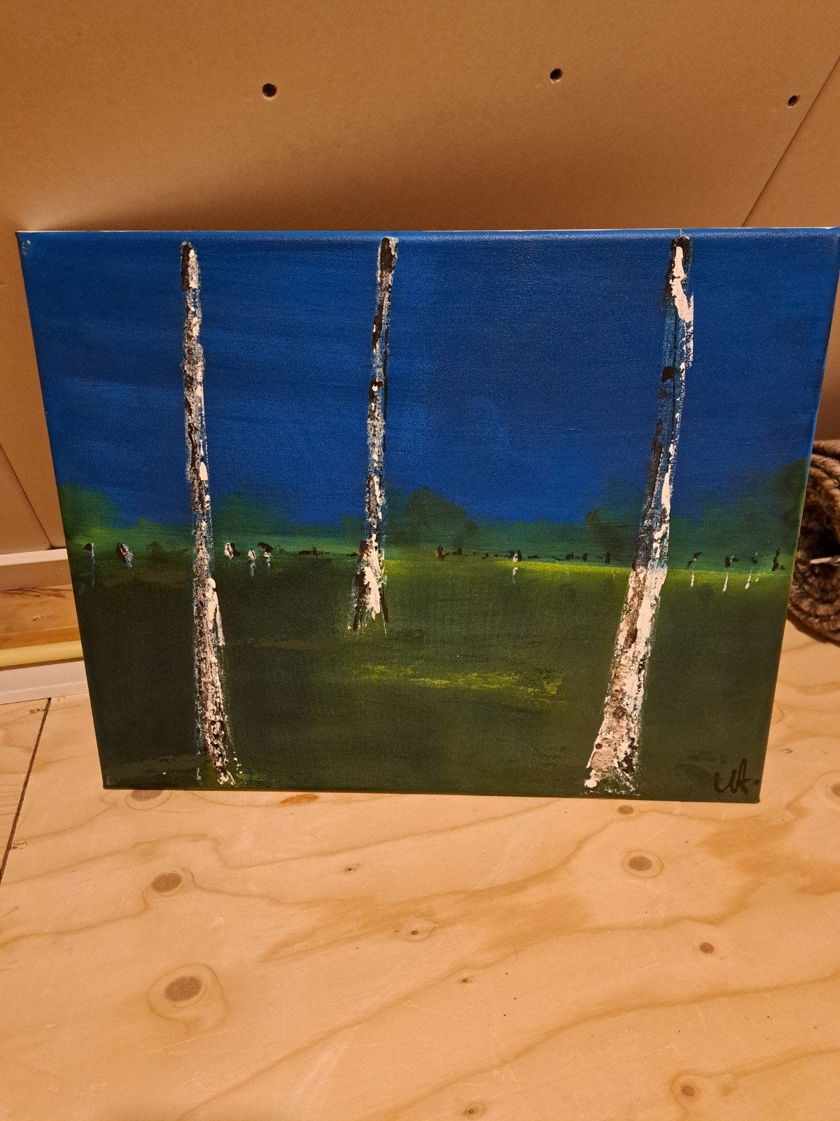 Schilderij op canvas: Landschap met bomen en koeien, Ophalen of Verzenden