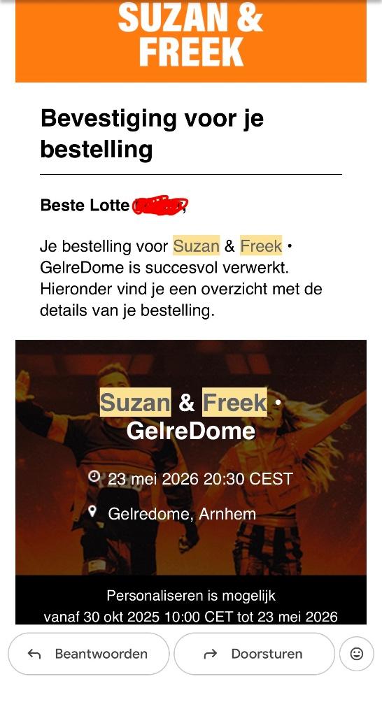 2x: Suzan & Freek concerttickets zitplaats goud 23 mei, Tickets en Kaartjes, Concerten | Pop, Twee personen, Mei