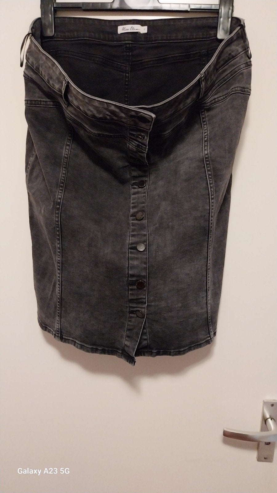 Miss Etam Zwarte Denim Rok Maat 46, Zwart, Maat 46/48 (XL) of groter, Ophalen of Verzenden, Knielengte