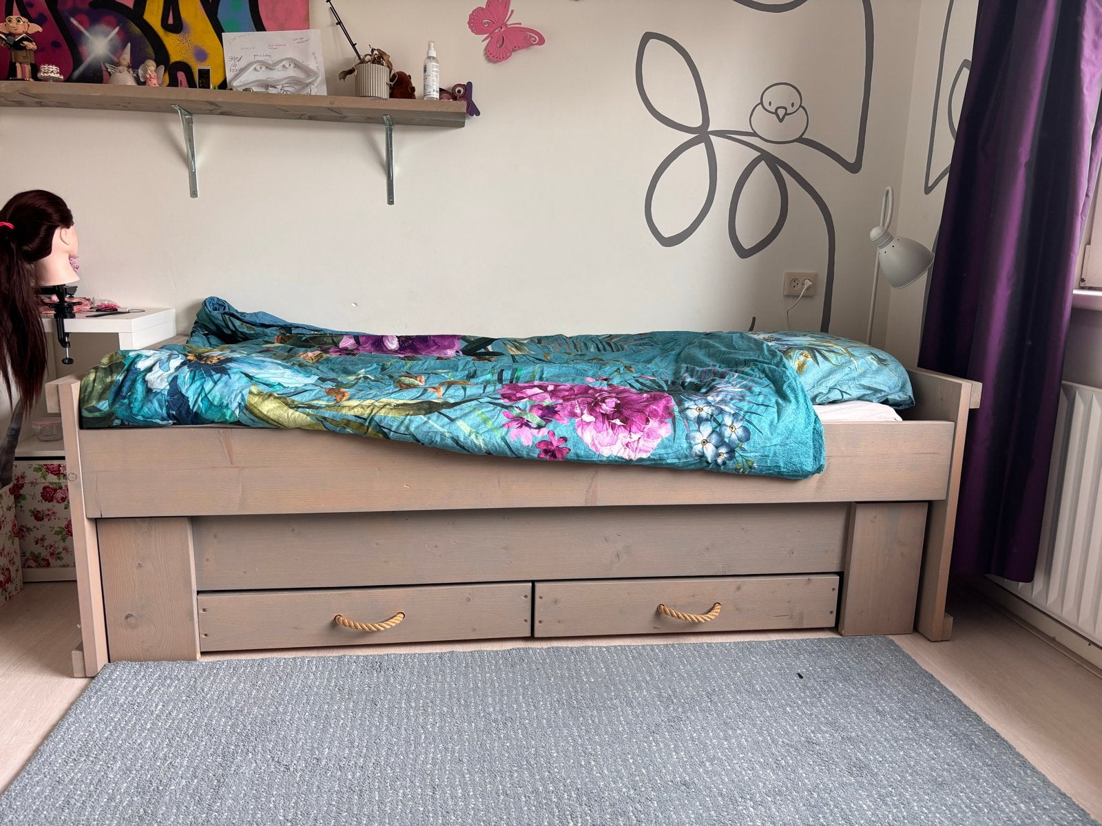 Eenpersoonsbed met uitschuifbaar logeerbed en lades, Ophalen, Gebruikt, 90 cm, Eenpersoons
