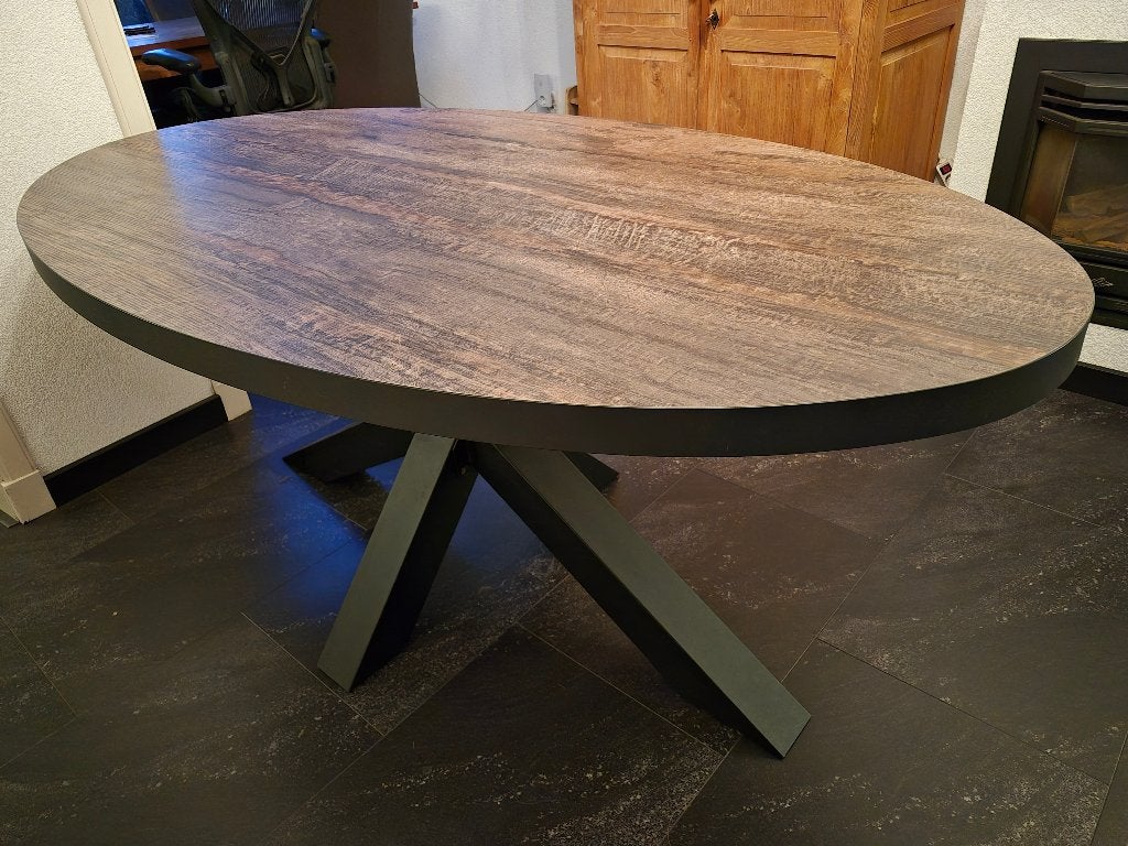 Eettafel ovaal mangohout, Huis en Inrichting, Tafels | Eettafels, Ophalen, Gebruikt, 50 tot 100 cm, Vijf personen of meer