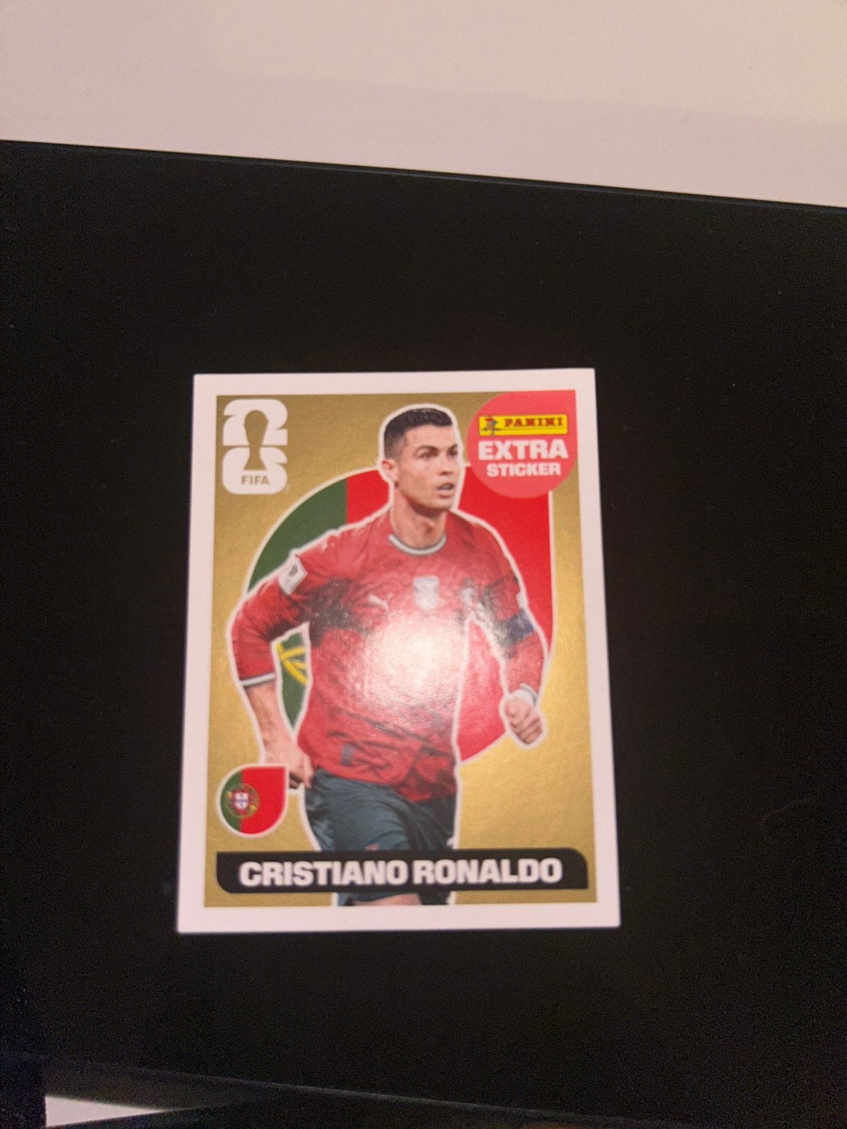 Cristiano Ronaldo Wk2026 extra sticker GOLD, Ophalen, Zo goed als nieuw, Buitenlandse clubs, Poster, Plaatje of Sticker