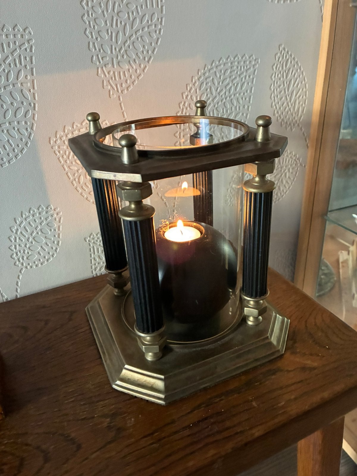 Chique kaarsbrander van metaal (koper/messing?) wachinelicht, Ophalen of Verzenden, Zo goed als nieuw, Glas