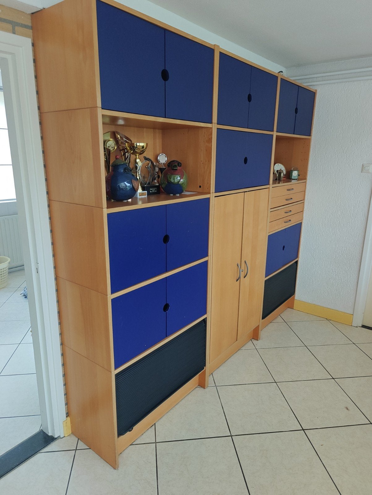 Modulaire Kast met Blauwe Fronten - 252x220x42 cm, Ophalen, Gebruikt