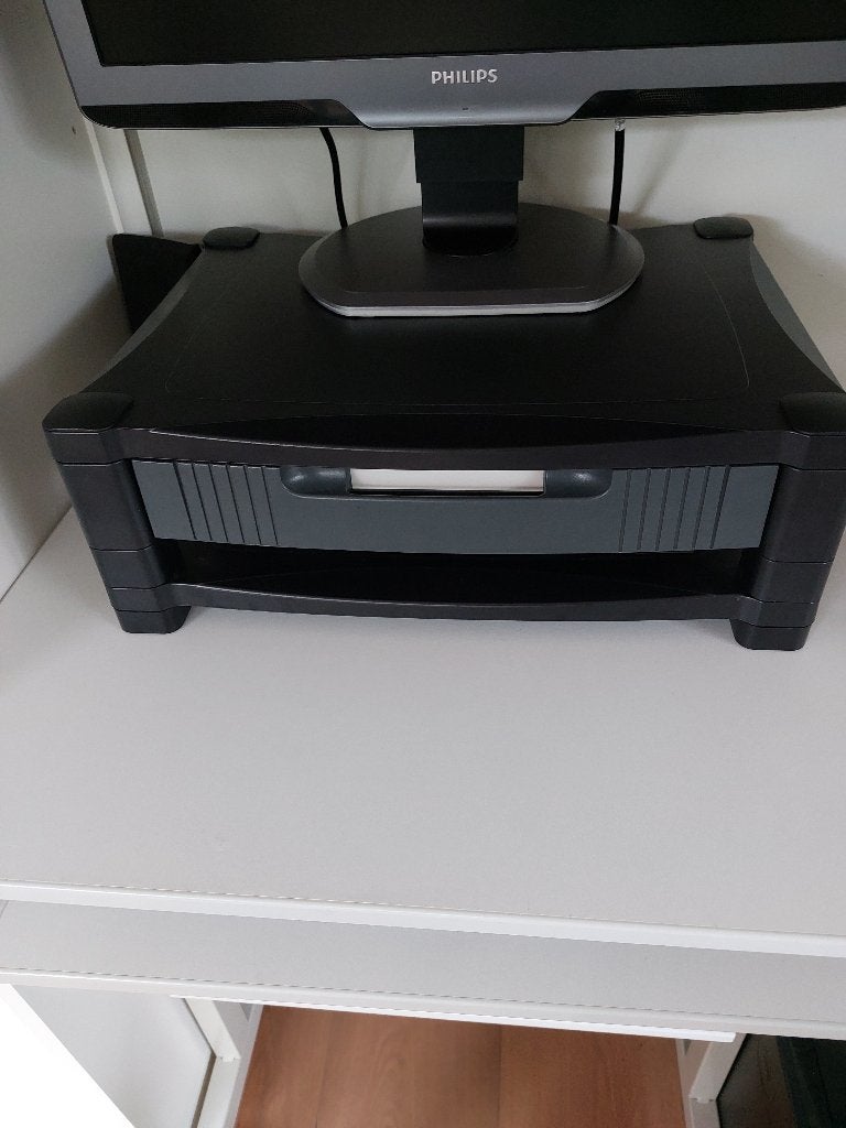 Monitorstandaard / monitorverhoger met opberglade, zwart, Computers en Software, Monitoren, Ophalen, Zo goed als nieuw, 60 Hz of minder
