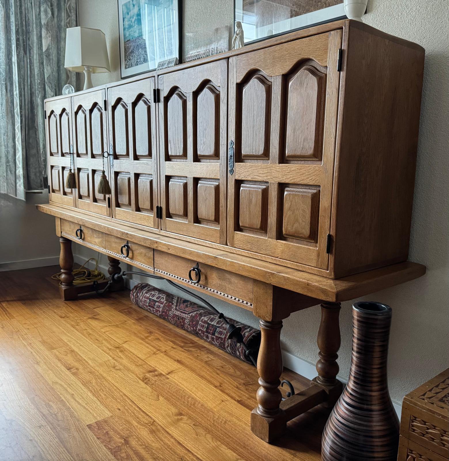 Dressoir massief eikenhout, Ophalen, Gebruikt, Met deur(en), Eikenhout