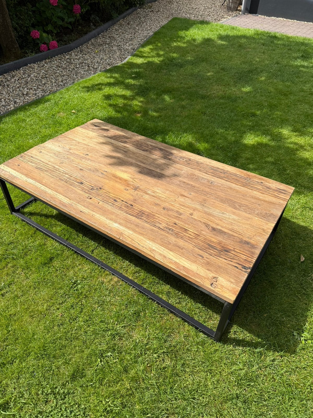 Salontafel industrieel met stalen frame, Ophalen, 100 tot 150 cm, 50 tot 100 cm, Zo goed als nieuw