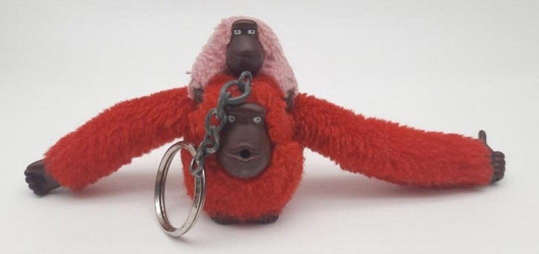 Kipling Rood Aapje met roze baby Aapje sleutelhanger, Ophalen of Verzenden, Gebruikt