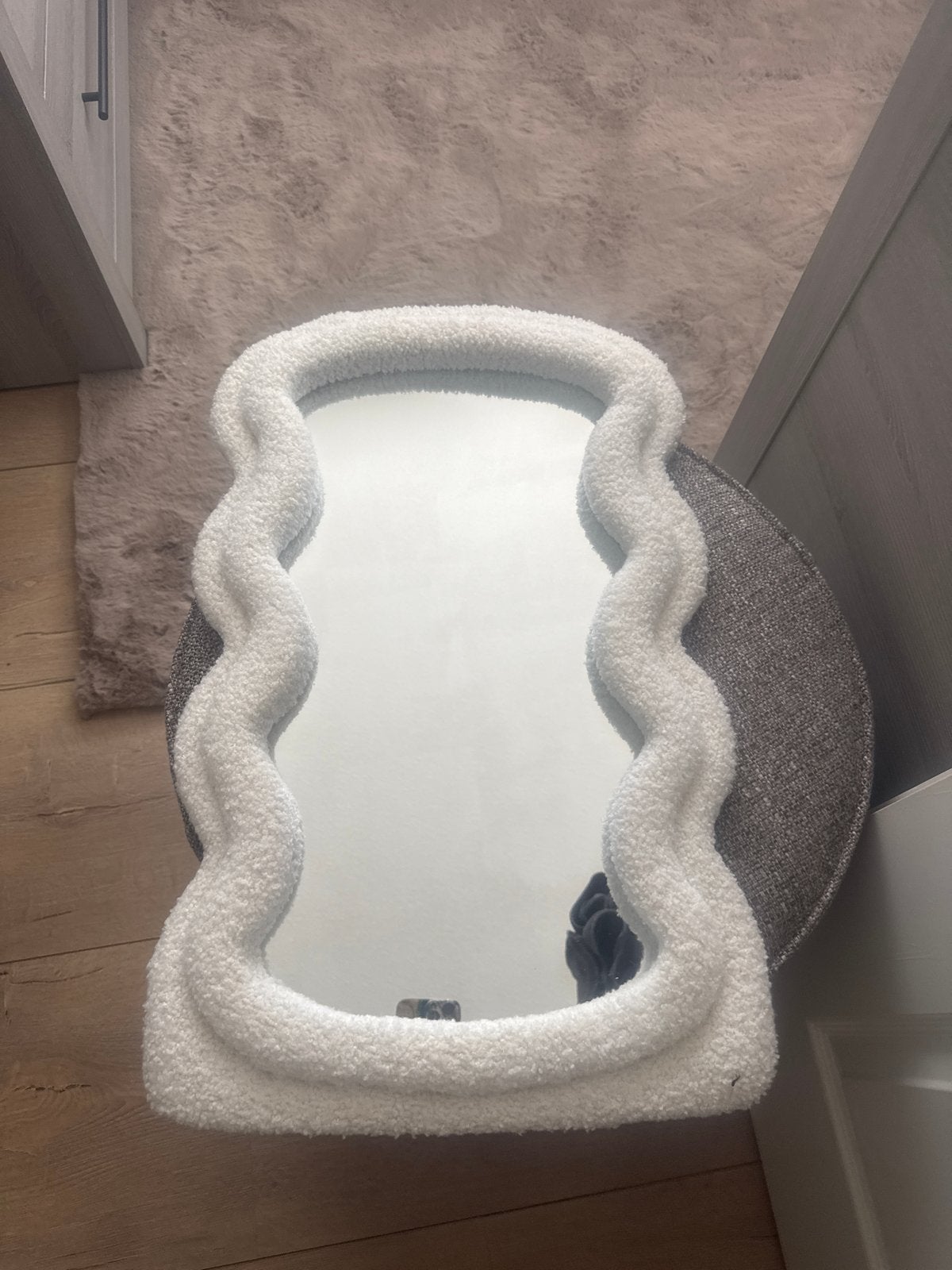 Witte teddy spiegel met golvende rand, Ophalen, Overige vormen, Minder dan 50 cm, Minder dan 100 cm