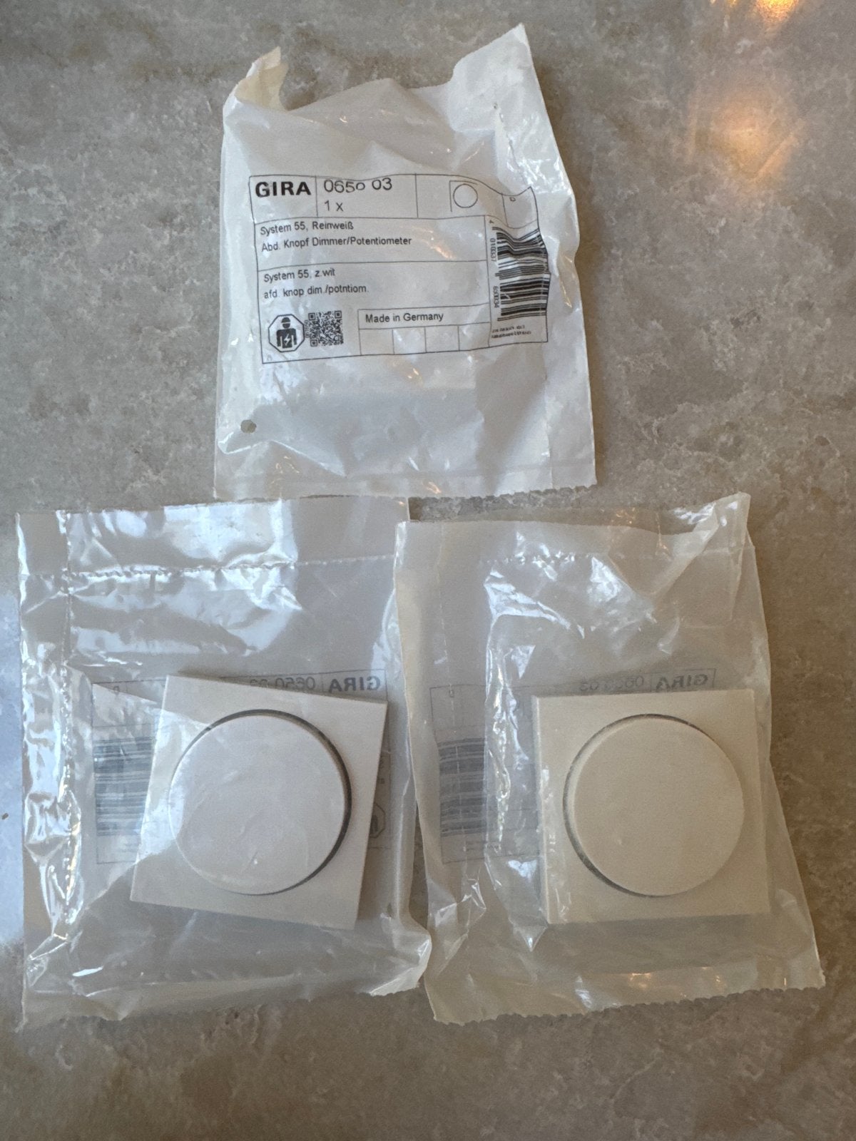 3x Gira centraalplaat dimmerknop Systeem 55 zuiver wit, Ophalen of Verzenden, Nieuw, Gira, Dimmer
