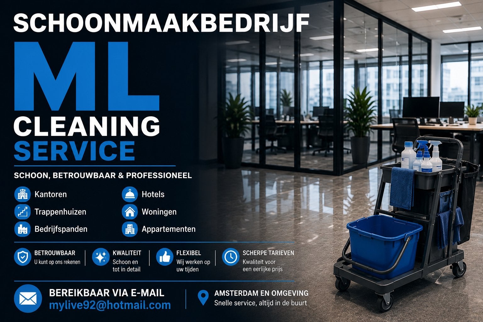 ML Cleaning Service – Kantoren, Hotels & Woningen, Schoonmaken bedrijfsruimte