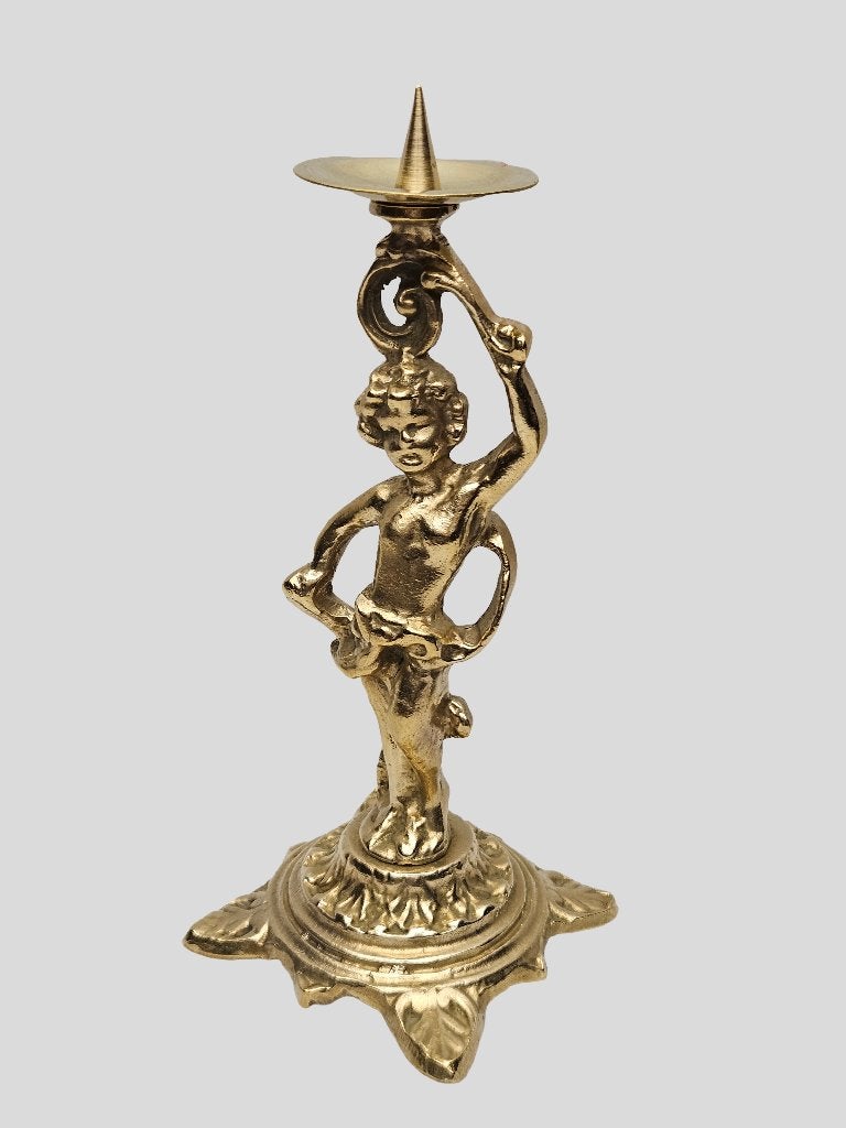 Franse vintage Putti / Cherubijn kandelaar., Antiek en Kunst, Ophalen of Verzenden, Koper of Brons