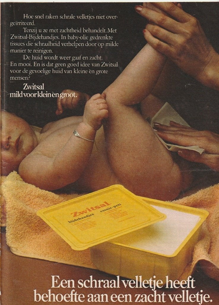 retro reclame 1979 Zwitsal bijdehandjes baby schone luiers, Verzamelen, Retro, Verzenden, Overige typen