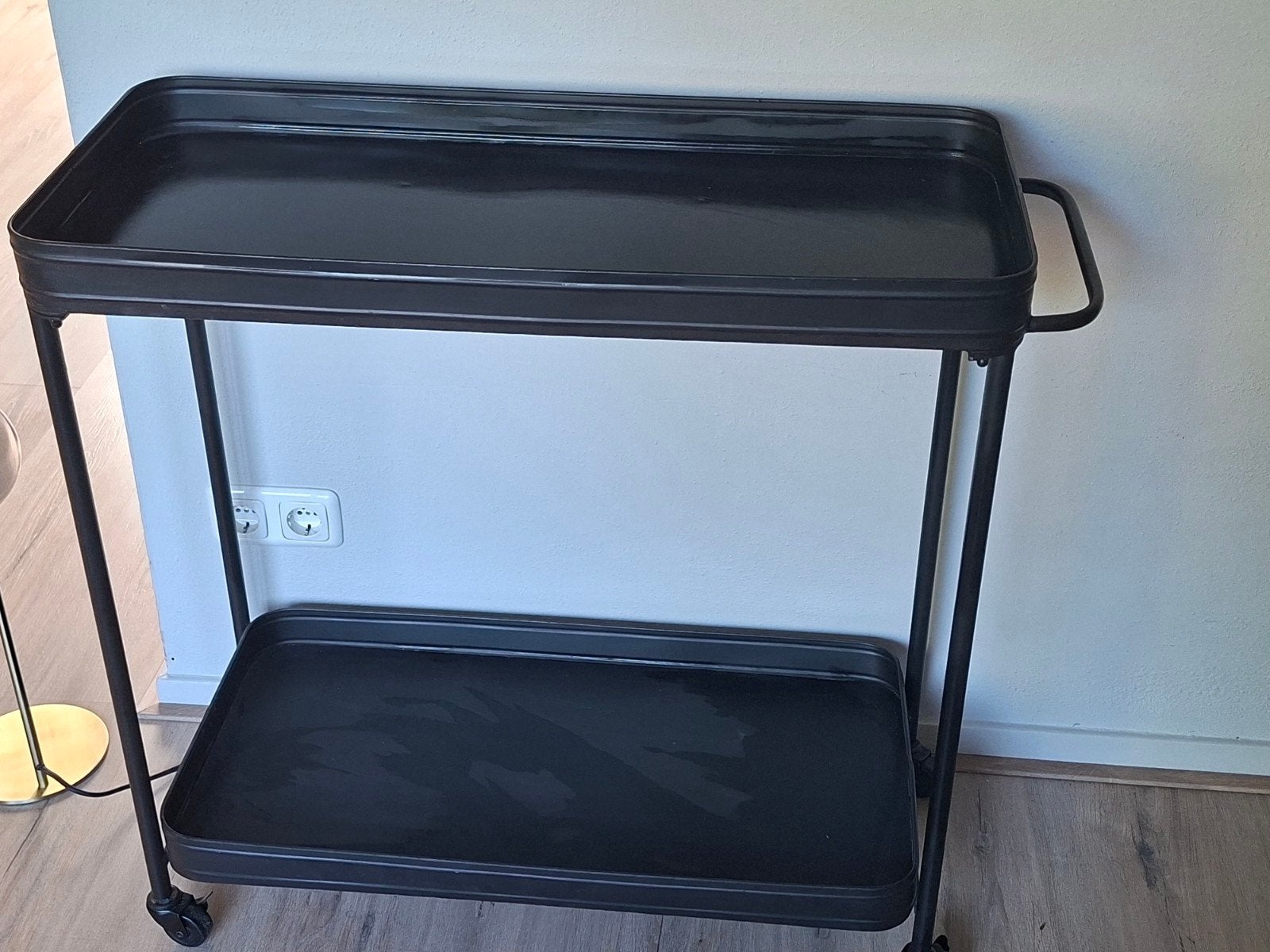 Zwarte metalen trolley met 4 geremde wielen - 88x38x82 cm, Ophalen, Zwart, Metaal, Industrieel
