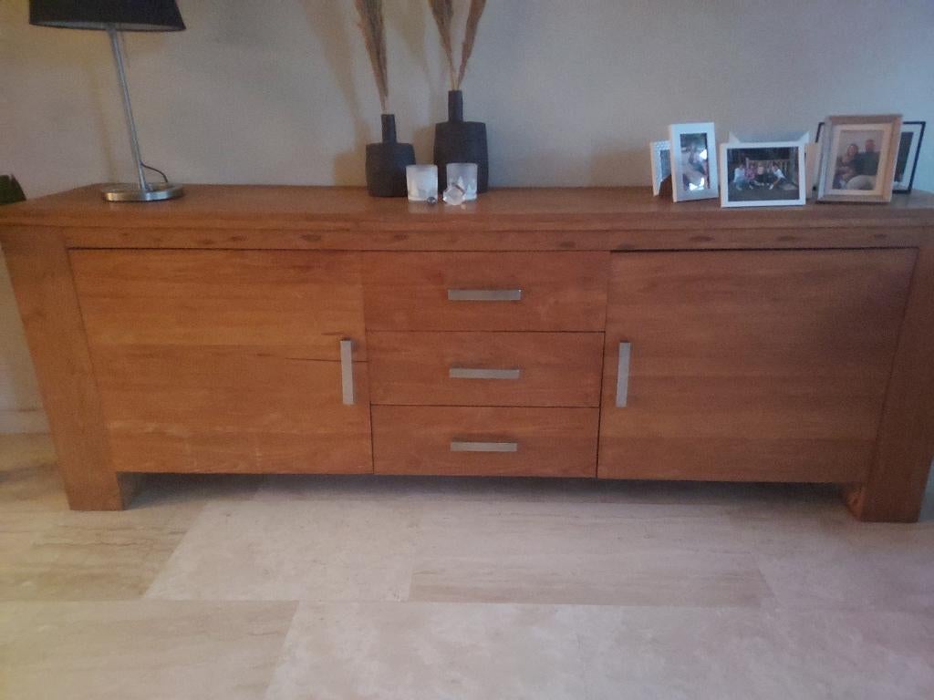 Massief teak houten dressoir, Ophalen, Gebruikt, Teakhout, 200 cm of meer