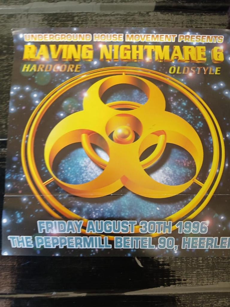 Flyer raving nightmare 1996, Gebruikt, A4 of kleiner, Vierkant, Ophalen of Verzenden