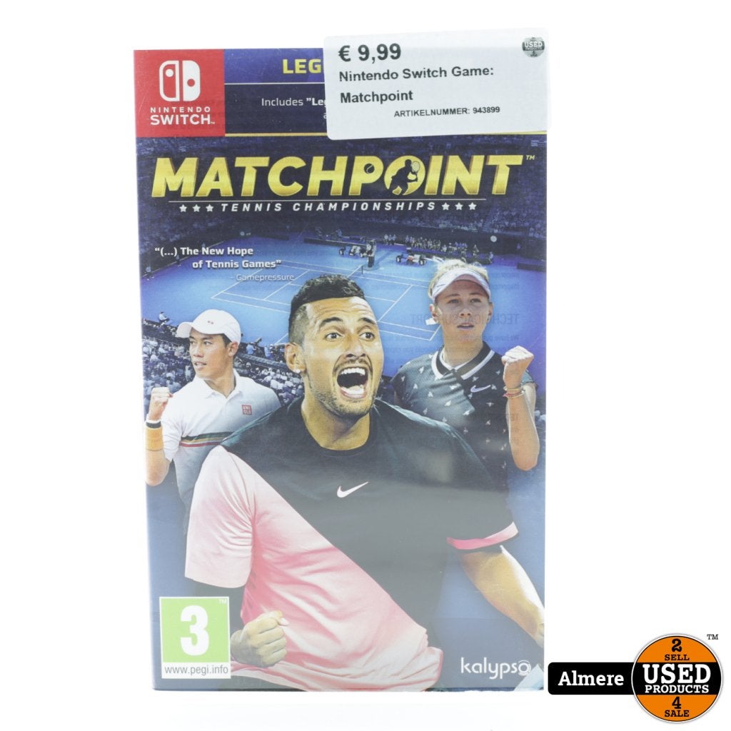 Nintendo Switch Game: Matchpoint, Spelcomputers en Games, Nintendo, Gebruikt, Support@nintendo.com, 11-1 Hokotate-cho, Kamitoba, Minami-ku
Kyoto 601-8501
Japan