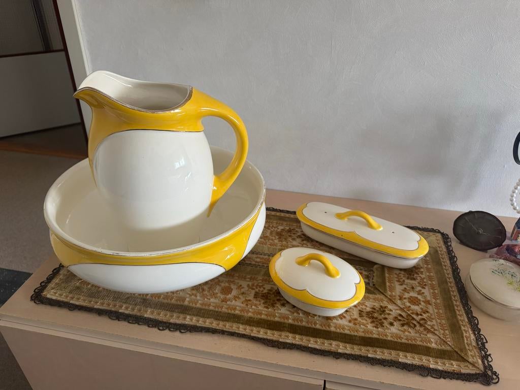 Vintage Lampetstel Geel/Wit - Complete Set, Ophalen