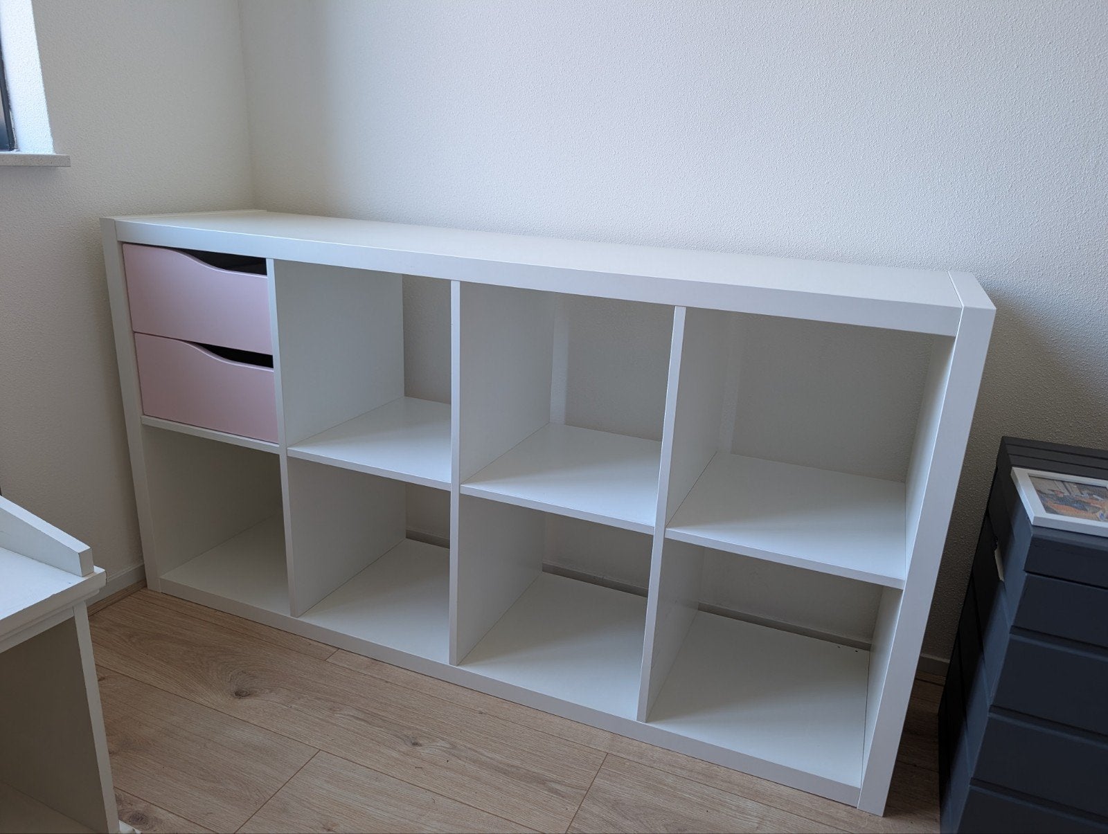 Ikea Kallax kast met roze laadjes, Ophalen, Zo goed als nieuw, Minder dan 150 cm, Minder dan 100 cm